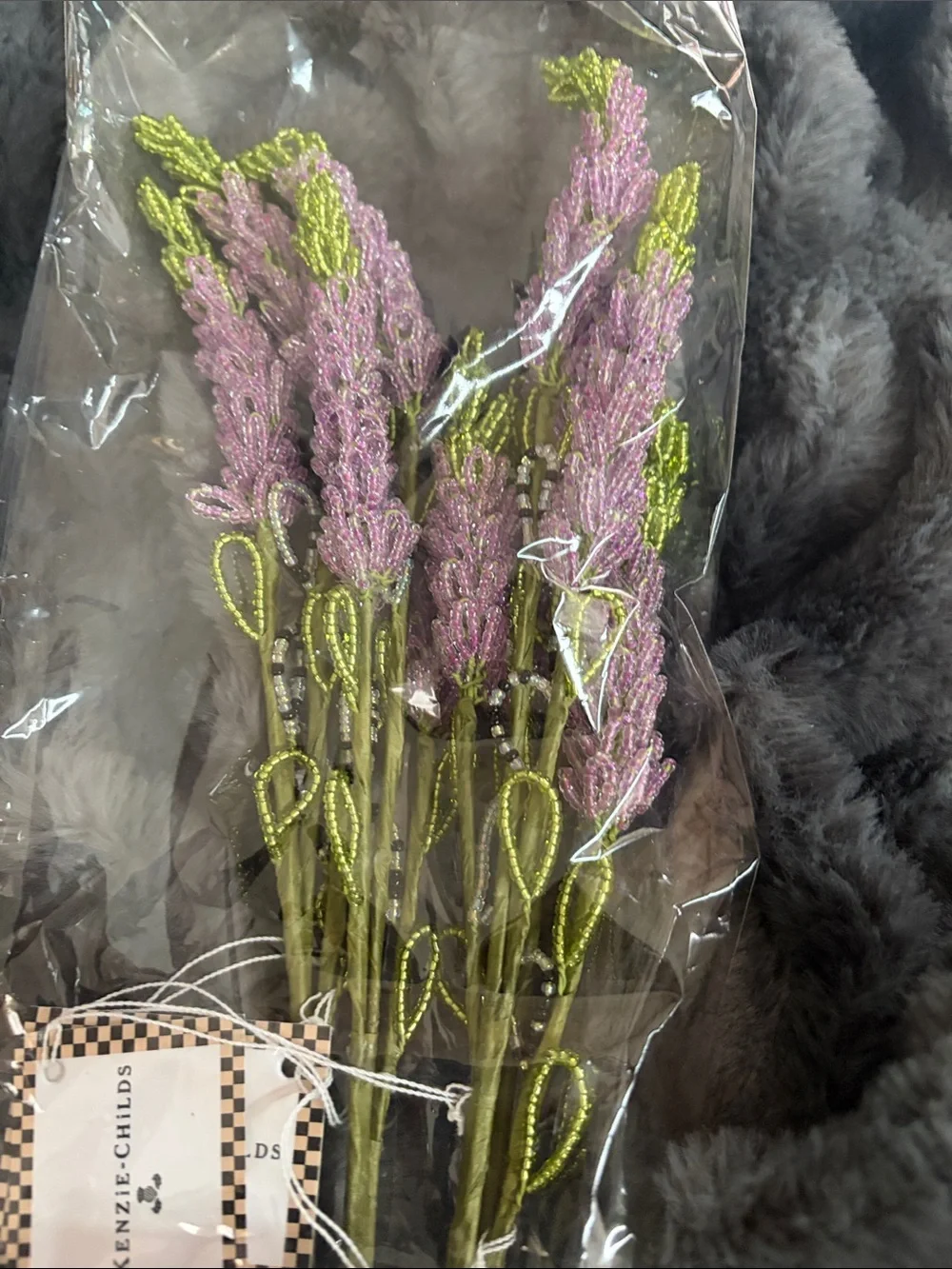 💜🌺 BRAND NEW Mackenzie Childs LAVENDER BEADED FLOWER STEM - SET OF 4 💜
